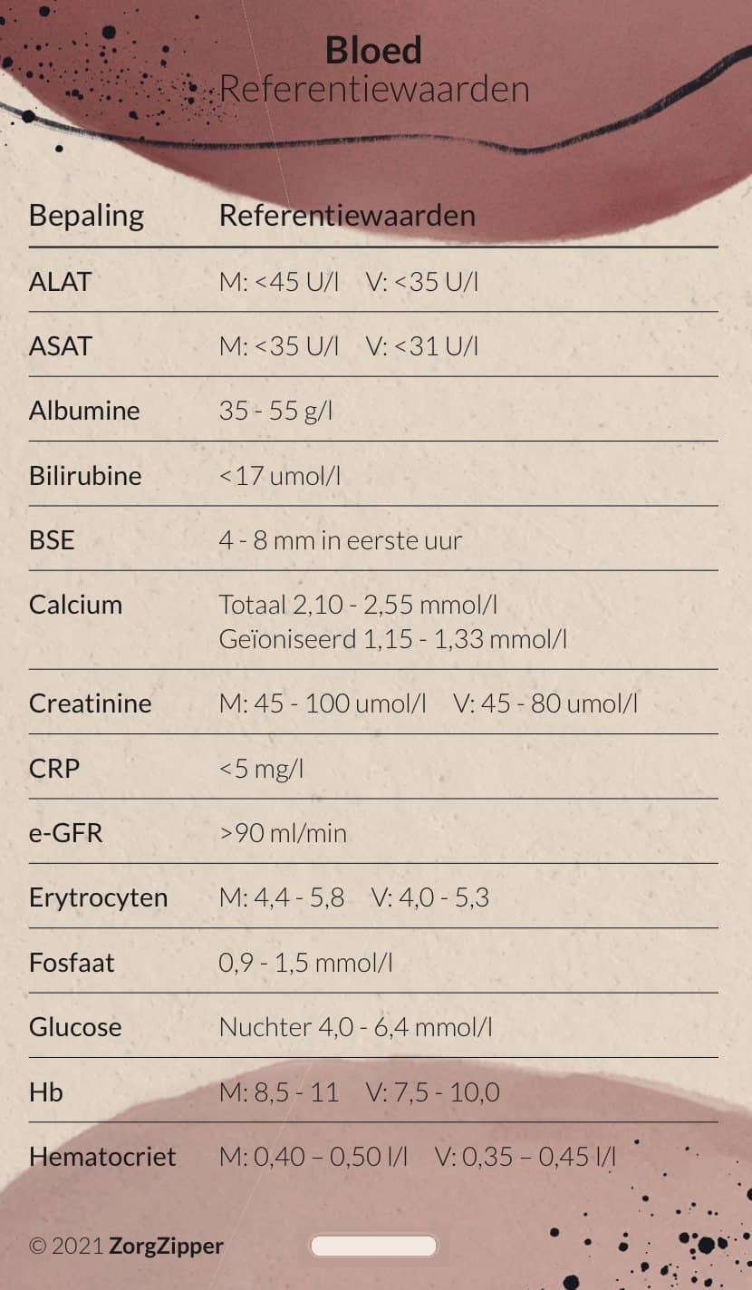 Bloed: referentiewaarden, voorkant