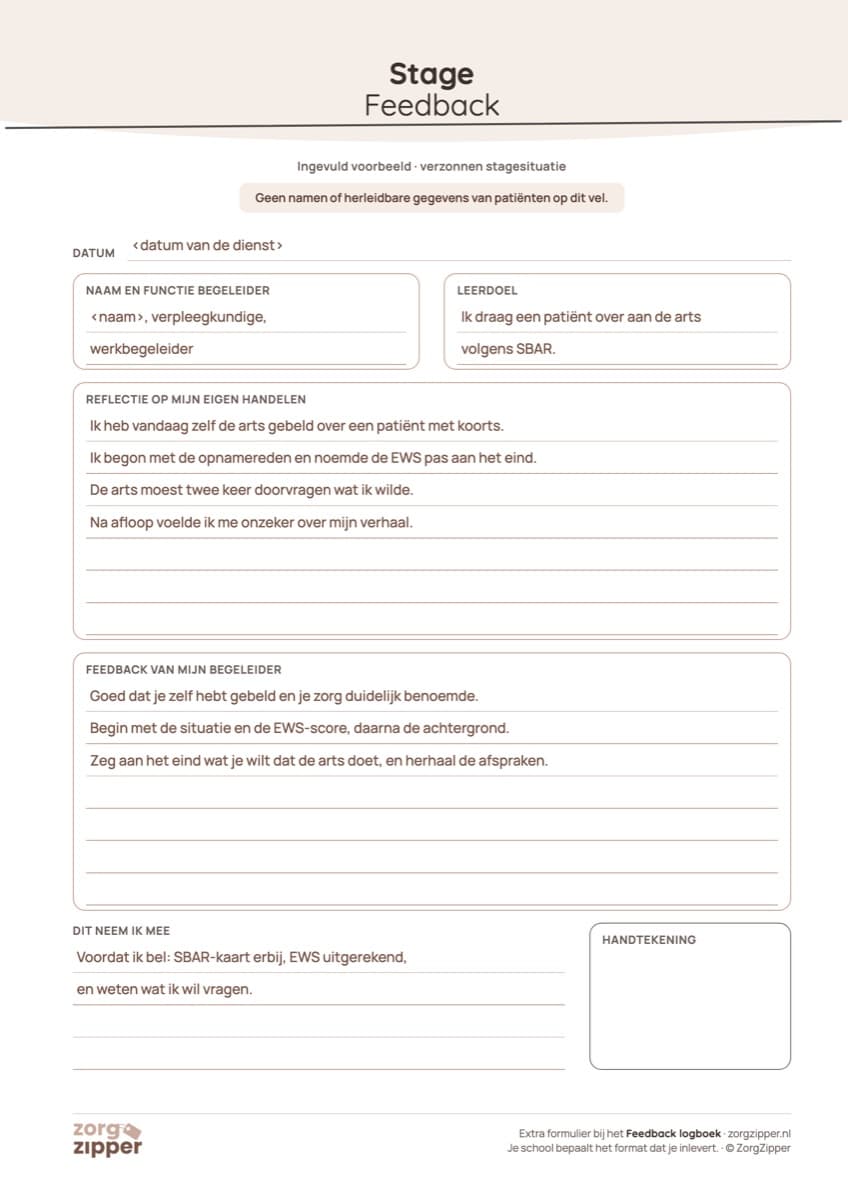Feedbackformulier voor je stage, ingevuld voorbeeld