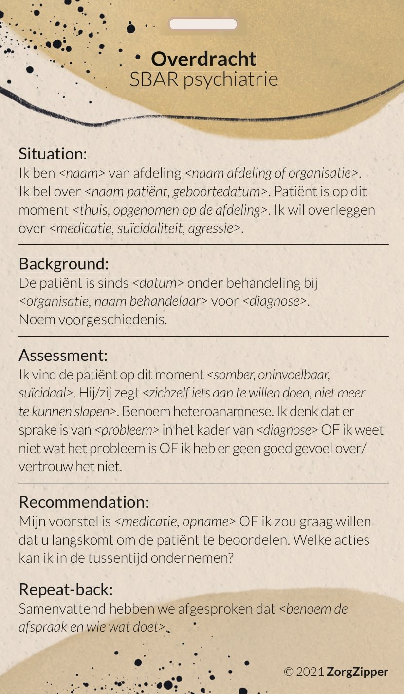 Achterkant van de kaart Overdracht: SBAR